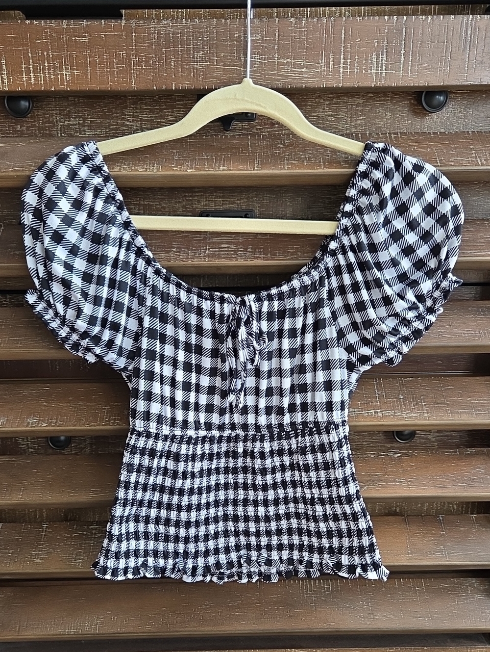 Black & White Gingham Off Or On The Shoulder Milkmaid Crop Top, Size S, LNWOT